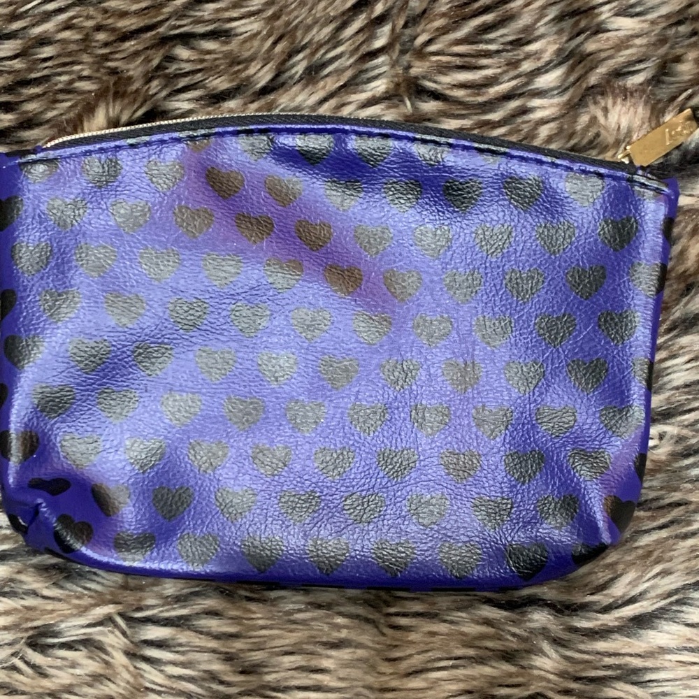 Ipsy November 2018 Wear The Heart on Your Sleeve purple w/ black hearts glam bag
